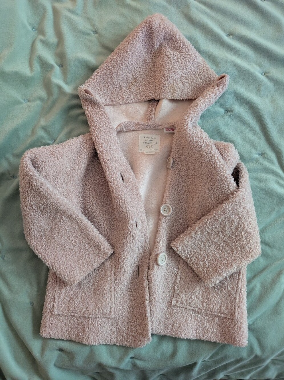 ZARA Toddler Plush Hooded Pea Coat in Pale Pink